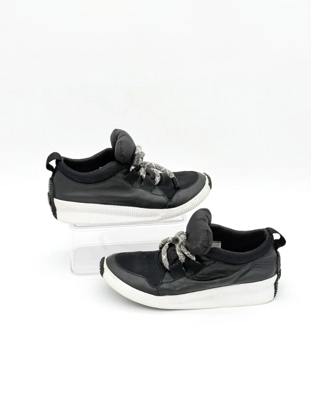 Sorel Out N About Plus Street Sneak Black Leather Mesh Shoes Women Sz 8.5 NL3610